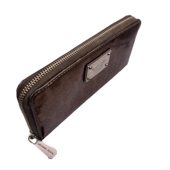 Michael Kors Bronze Signature Patent Leather Zip Around Wallet - Picture 4 of 8